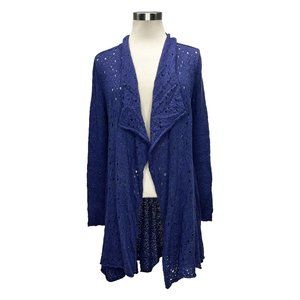 Eileen Fisher Petite Small PS Open Front Cardigan Sweater Long Blue Merino Wool